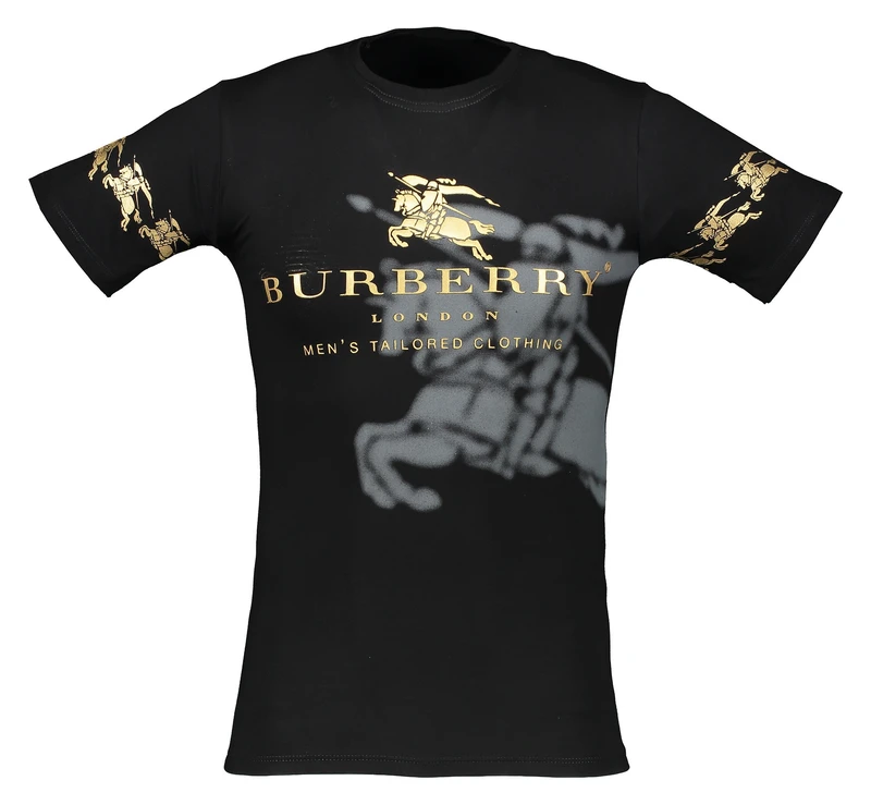 تی شرت مشکی مردانه طرح BURBERRY با چاپ طلایی