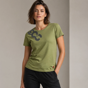 تیشرت سبز طرح گرافیکی مدرن | تیشرت اسپرت نخی یقه گرد